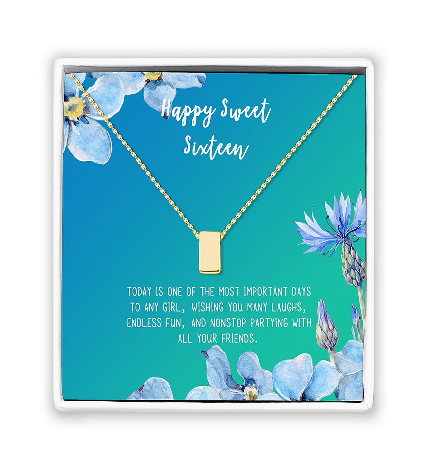 Anavia Happy Sweet Sixteen Necklace, 16th Birthday Card Gift, Daughter Birthday Present, Sweet 23 necklace for Girl-[Gold Cube, Bright Blue Gift Card]