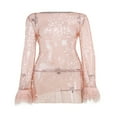 thumbnail image 4 of OUSITAID Robe pour Femmes Décorée de Plumes Manches Longues en Maille Brillante Mini Robes, 4 of 10