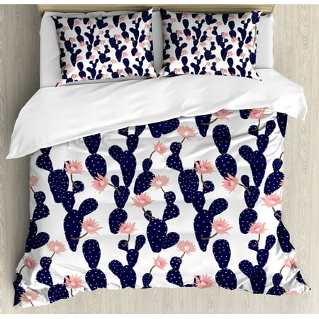 Navy And Blush King Size Duvet Cover Set Cactus Tropical Garden Navy And Blush King Size Duvet Cover Set Cactus Tropical Garden Theme Blossoming Succulent Plants