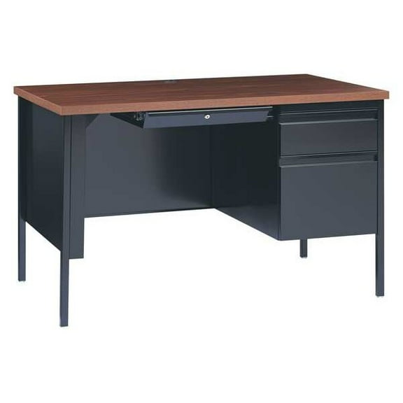 Hirsh Office Desk, Right Hand Pedestal, 48"W x 30"D, Black/Walnut 20437