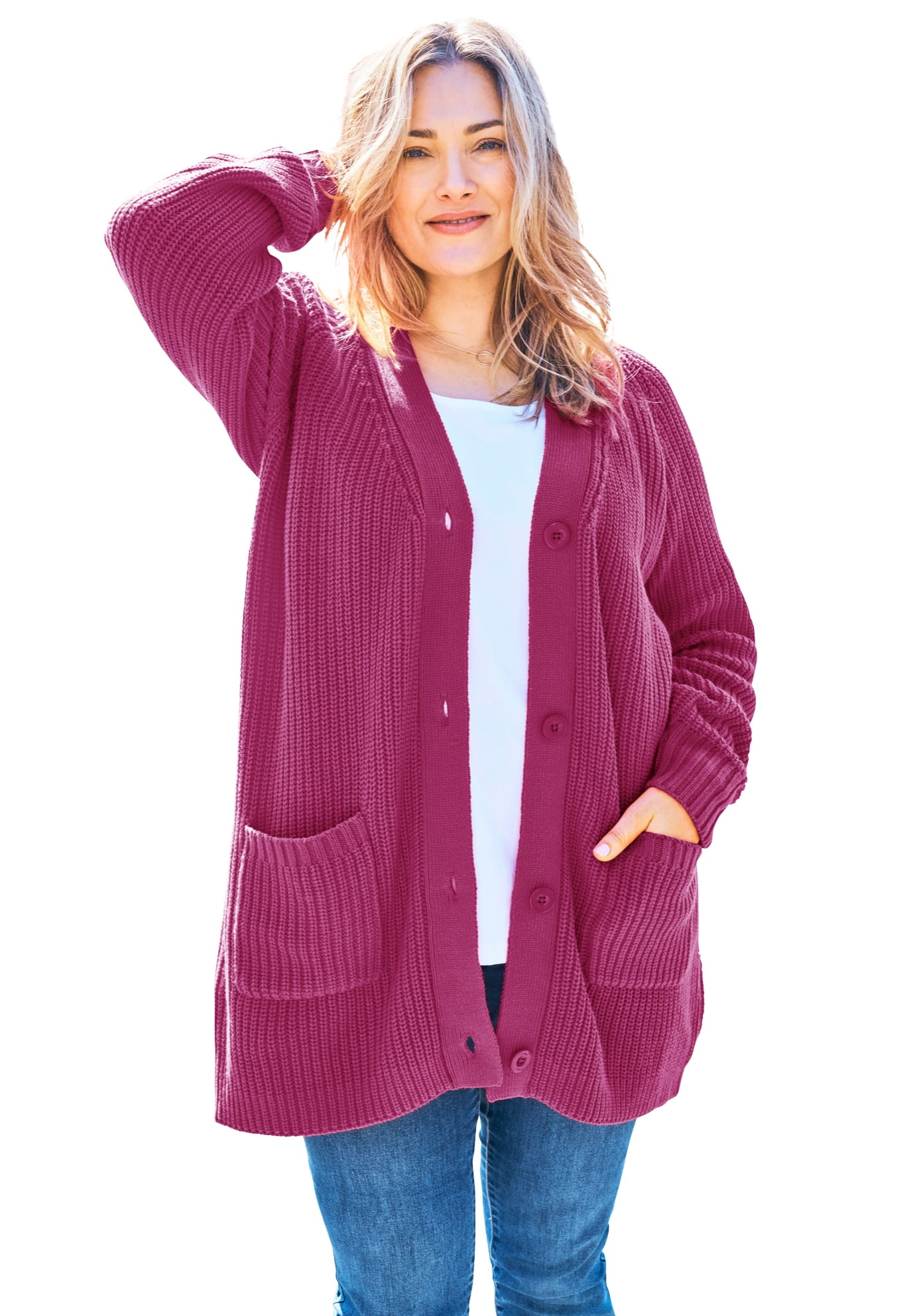 Women Woman Within Womens Plus Size Long-Sleeve Shaker Cardigan Sweater ...