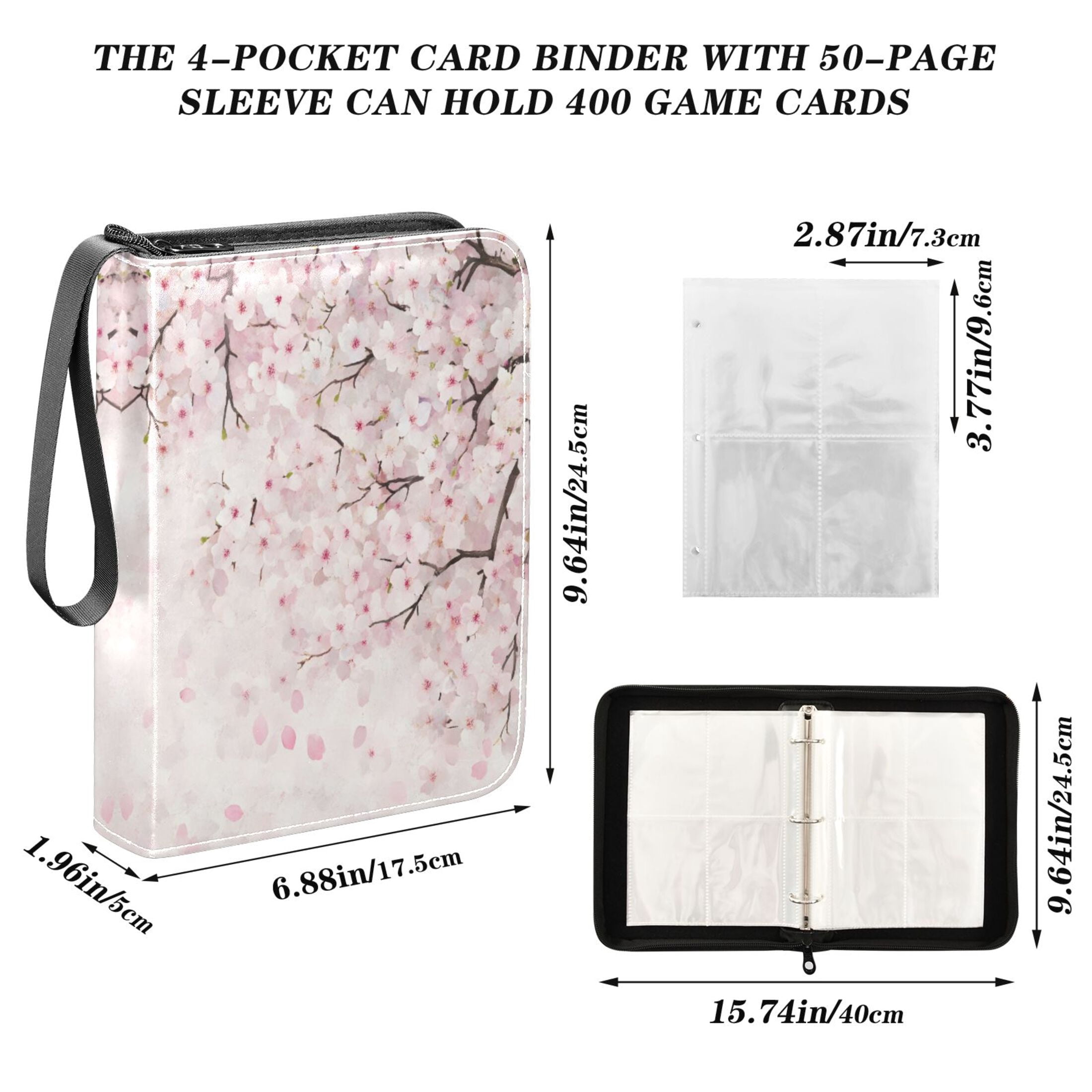 ALAZA Cherry Blossom Trading Card Binder 4 Pocket Cards Collection Album 400 Folder Holder
