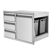 Outdoor Kitchen Drawer Combo, BBQ Access Door Drawers Combo with Stainless Steel, Perfect for BBQ Grill Station Outdoor Kitchen Storage Cabinet (28" W x 19.6D x 20.1" H)