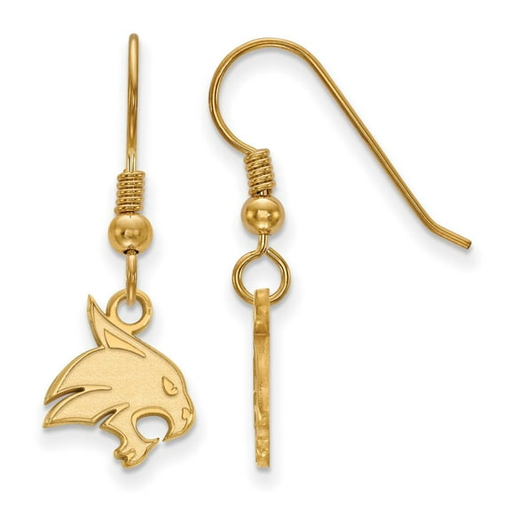 Sterling Silver Gold-plated LogoArt Texas State University Bobcat Small Dangle Wire Earrings Q-GP006TST