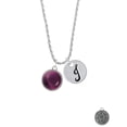 thumbnail image 2 of Delight Jewelry Silvertone Round - Imitation Cat's Eye - Purple - Silvertone Script Initial Disc - J - Charm Necklace, 20"+3", 2 of 4