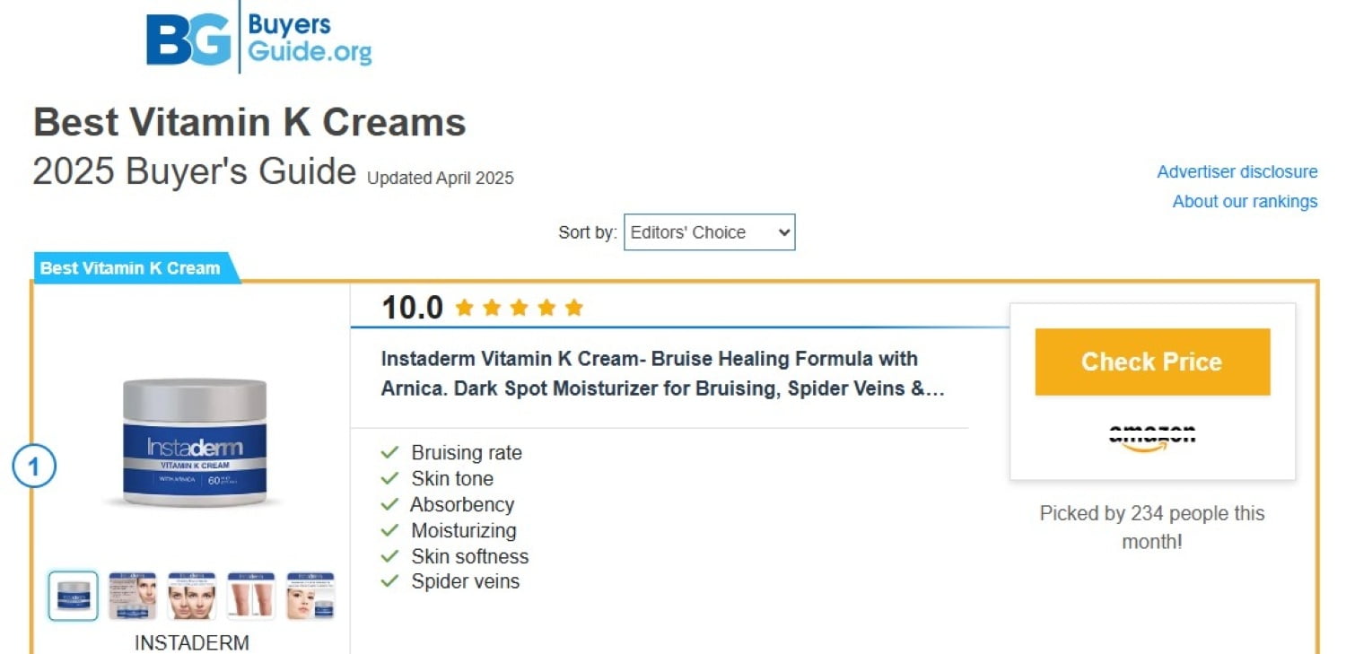 Vitamin K Cream- Bruise Healing Formula with Arnica. Dark Spot Moisturizer for Bruising, Spider Veins & Broken Capillaries. Repair Under Eye Dark Circles, Fine Lines, Puffiness, Wrinkles Face & Body.