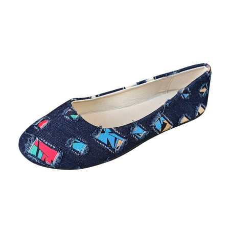 QYZEU White Sneakers for Women Flat Women Shoes Casual Ladies Fashion Colored Denim Low Top Comfortable Flat Bottom Casual Single Shoe Women Walking Shoes Navy 40