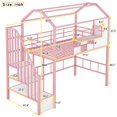 thumbnail image 4 of Hassch Twin Size Metal Loft Bed with Storage Staircase and Shelf, House Shaped Design with Window, Pink and White, 4 of 8