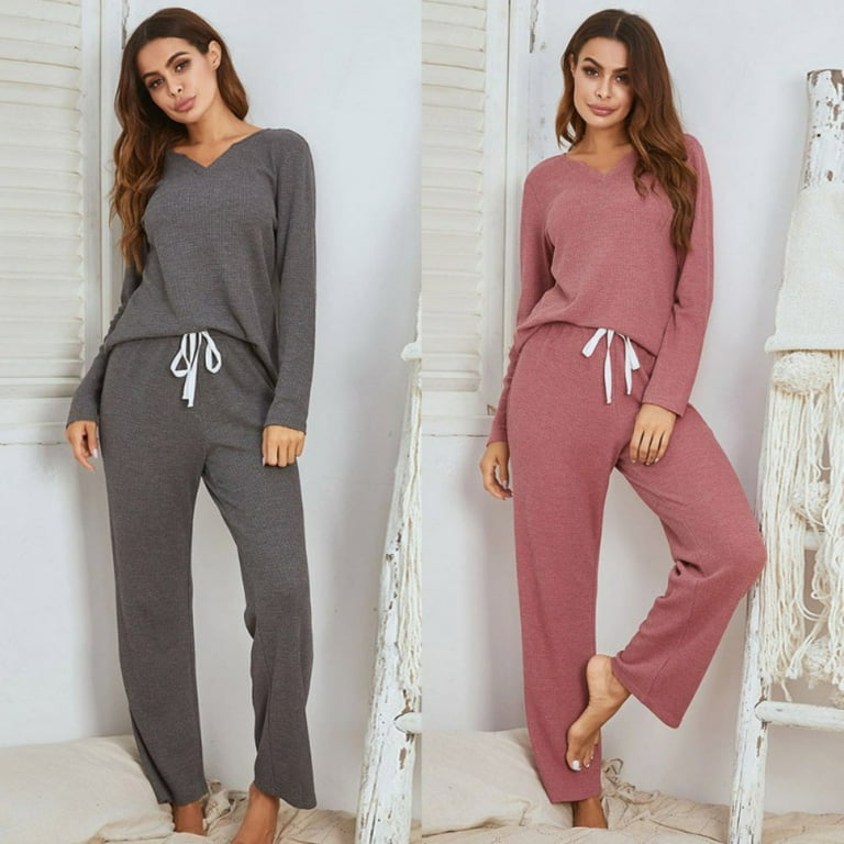 Women Loungewear Sets 2 Piece pj Sets,Long Sleeved V Neck Women Loungewear Sets 2 Piece pj Sets,Long Sleeved V Neck