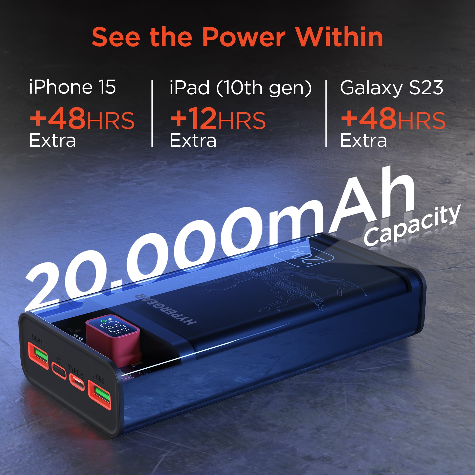 Hypergear 20000mAh USB Power Bank Transparent Black