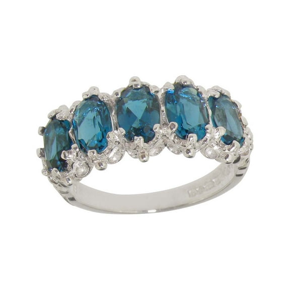 LBG British Made 10k White Gold Natural London Blue Topaz Womens Eternity Ring - 33 size options - Size 10