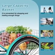 MOPHOTO 3 Wheel Bicycle for Adults 24 inch, Adult Tricycle 7 Speed with Basket/Bell, Cyan Cruiser Tricycle