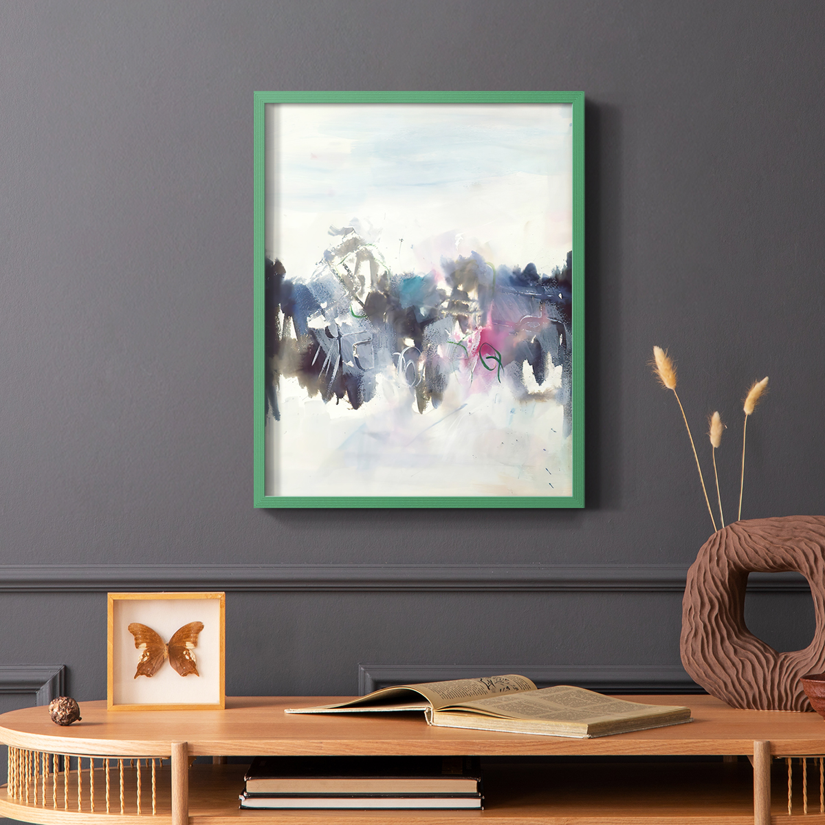 Birds II Framed Print in Green Solid Wood Framed Print No Nail Hanging