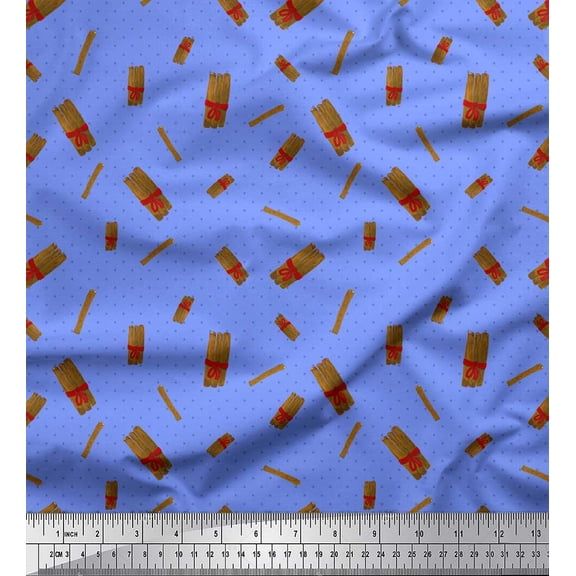 Soimoi Blue Velvet Fabric Log & Dots Printed Fabric 1 Yard 58 Inch Wide