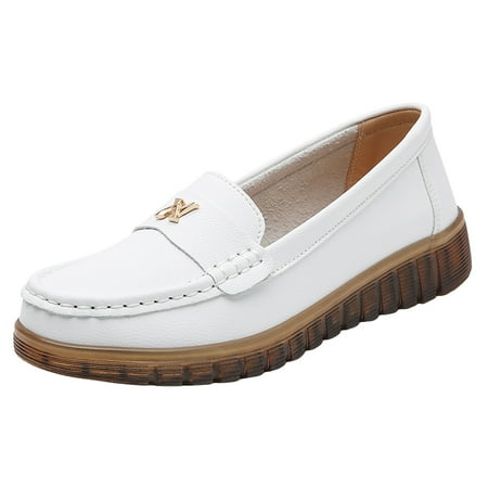 

Zizocwa Casual Loafers for Older Women Lightweight Pu Leather Non Slip Dressy Shoes Fashion Comfortable Flats Wedge Casual Shoes White Size6.5