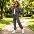 thumbnail image 5 of WAVSUF Girls Sweatshirt Outfits Long Sleeve Jacket and Jogger Sweatpants with Pockets Fall Casual Warm Sets 2 Piece Gray 7-8, 5 of 8