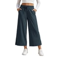 thumbnail image 3 of Women's Wide Leg Cropped Pants, High Waisted Loose Pants with Elastic Waist, Side Slit & Pockets, Beach Vacation Summer Wear | VerBelle,Navy S, 3 of 9