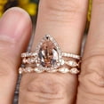 thumbnail image 5 of Milgrain Art Deco 8x5mm Pear Shape Morganite Engagement Ring Set 2.75 Carat Weight Trio Set Stacking Matching Wedding Band Solid 10k Rose Gold Anniversary Ring, 5 of 5