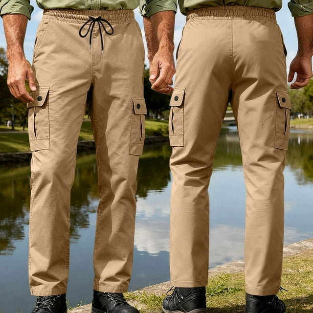 Pisexur Mens Work Pants Cargo Tactical Construction for Men Ripstop Waterproof Lightweight Outdoor Hiking with Pockets Khaki,XL