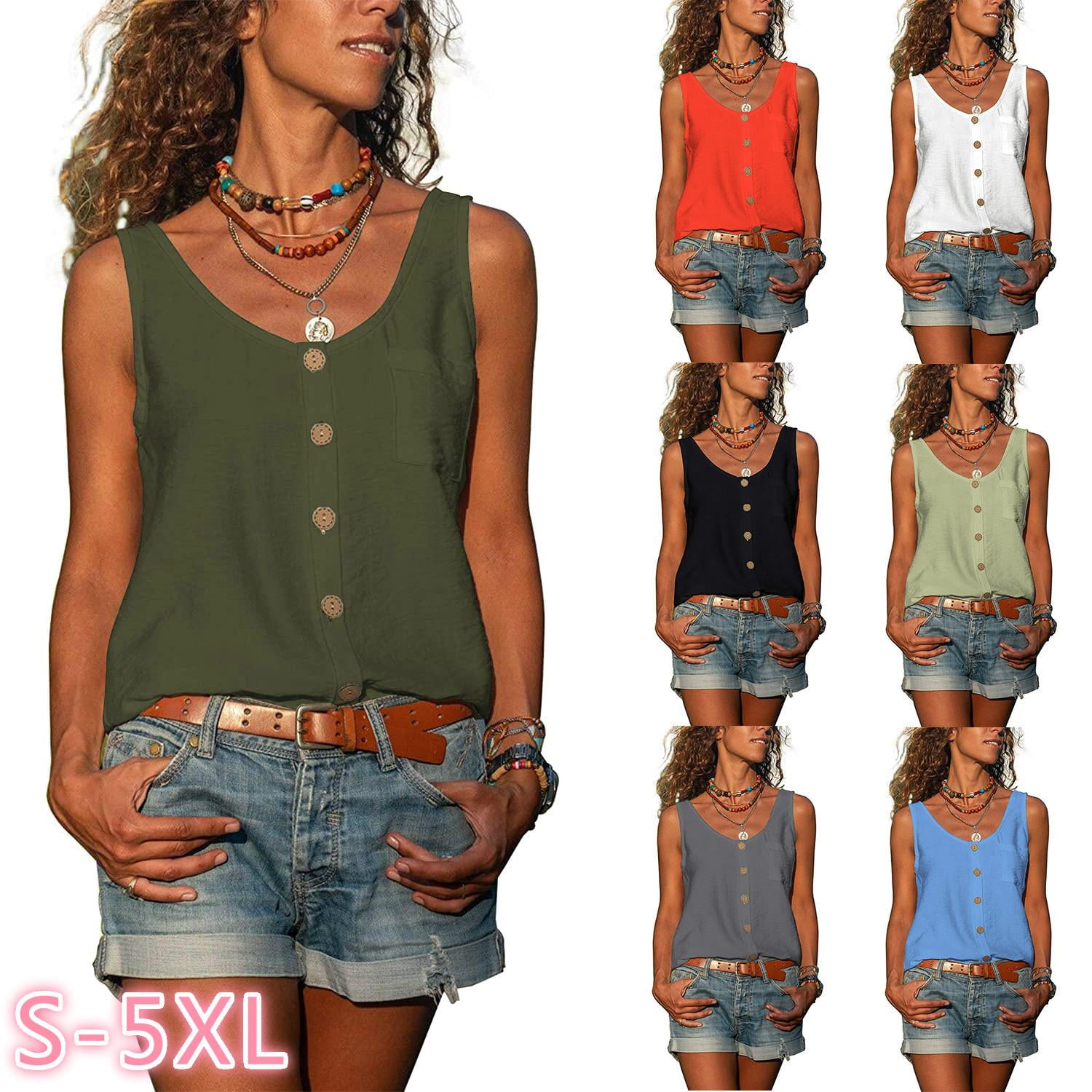 Caelo Women S Loose T Shirt Casual Fashion Button Solid Vest V Neck Tops Sexy Sleeveless Summer Casual Shirt Walmart Com Walmart Com Caelo Women S Loose T Shirt Casual Fashion Button Solid Vest V Neck Tops Sexy Sleeveless Summer Casual Shirt Walmart Com Walmart Com