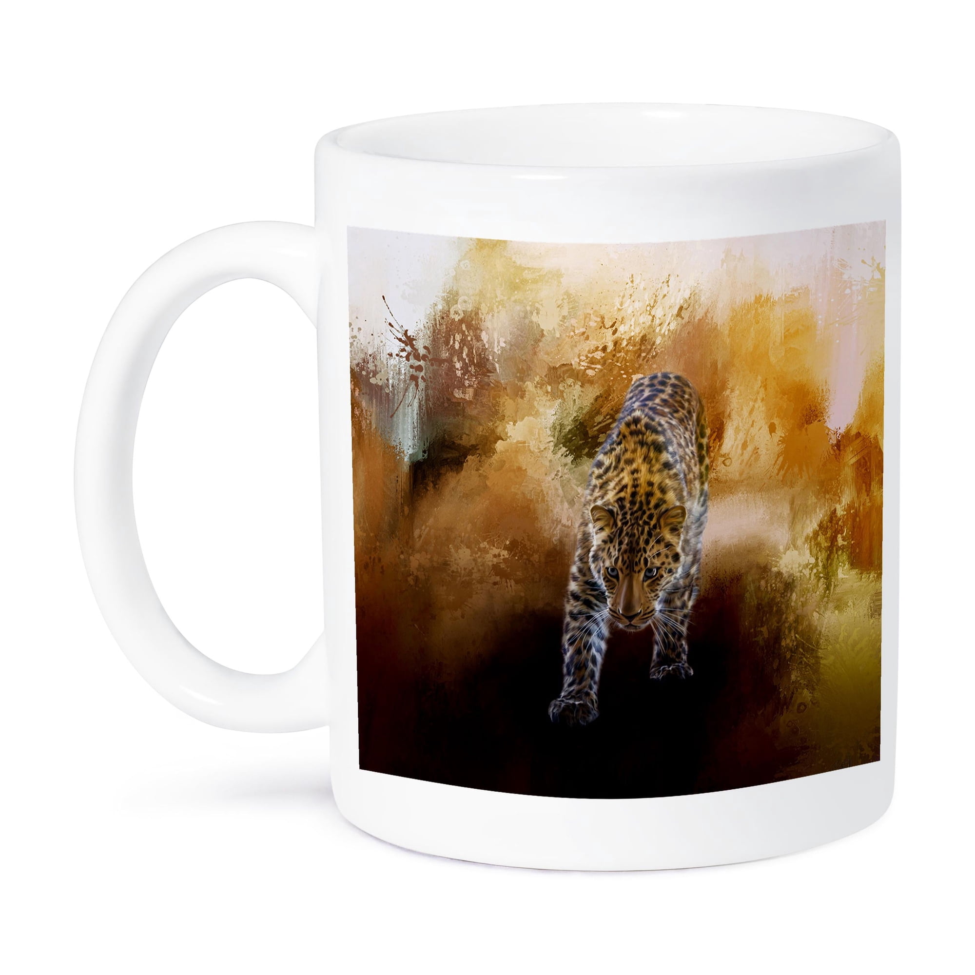 3dRose, A fantastic painted russian amur leopard with a brown background, 11oz Mug