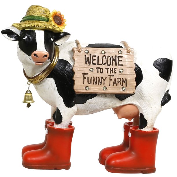 Alpine Corporation 7" Outdoor Sign Cow Garden Statue with Solar