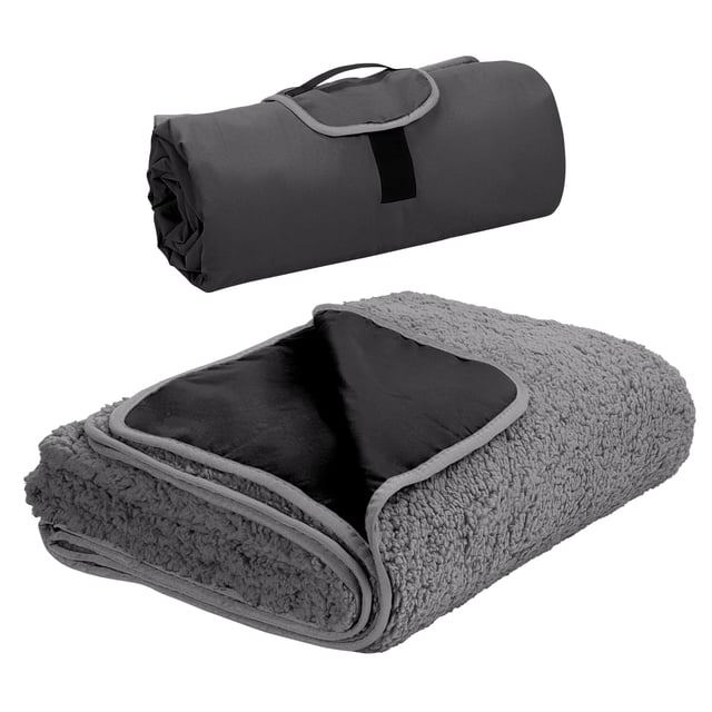Tirrinia - Manta impermeable para acampar al aire libre, forro polar Sherpa, cálida, resistente al viento, para estadio de fútbol, para coche, fútbol, conciertos en la playa, color negro