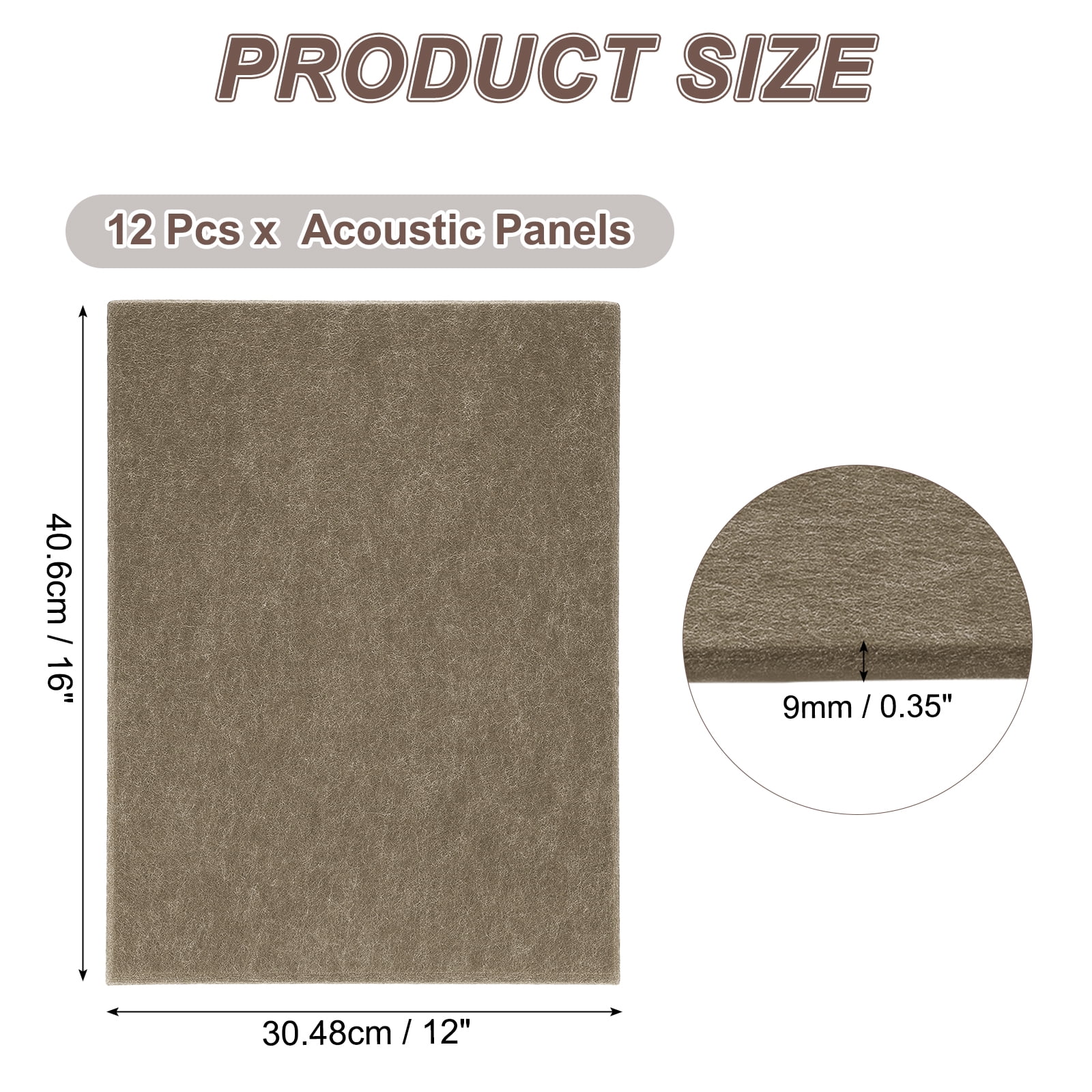 Uxcell 12pcs Acoustic Panels High-Density Sound Proof Felt Self Stick Non-Slip Pads 16"x12"x0.35", Dark Brown