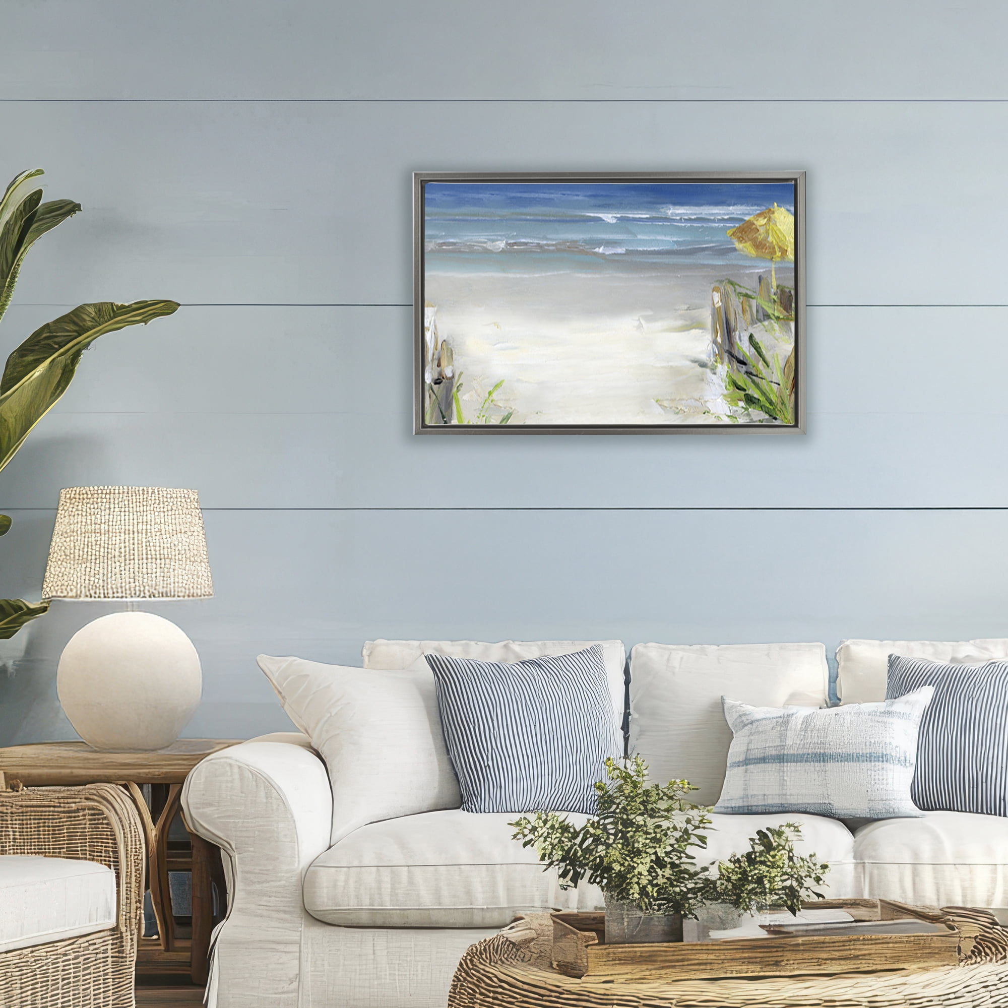 Stupell Industries Sunlit Dune Path To Ocean Gray Framed Floater Canvas Wall Art, design by Sally Swatland