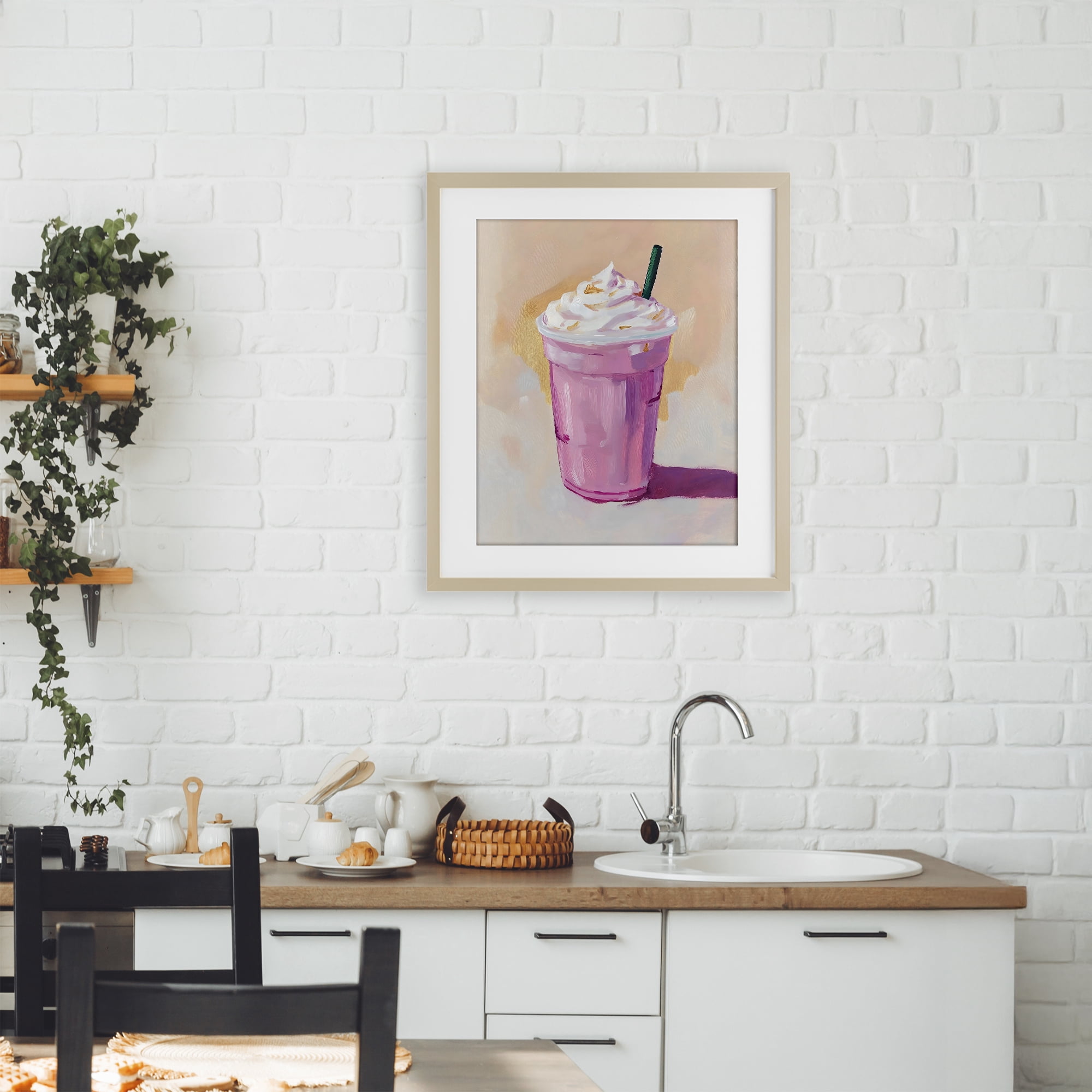 Stupell Industries Pink Strawberry Shake Birch Framed Print Under Glass, design by The Prints Vibe
