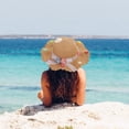 thumbnail image 5 of Sombrero de paja para mujer con circunferencia de 56-58 cm, sombrero de verano con cinta floral, sombrero protector solar y conjunto de bolsa de paja, 5 of 5