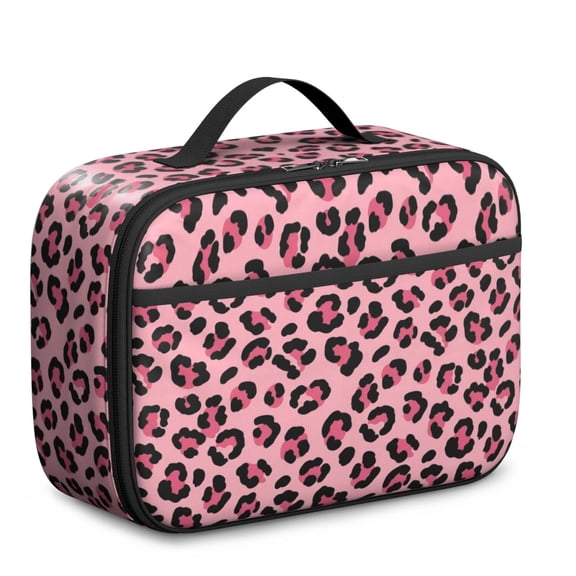 Black and Pink Leopard Print Insulated Lunch Bag Teens,Bento School Lunch Bag for Teens for Work,Picnic or Travel 10.6x7.7x4.3 Inches,12 Can Capacity