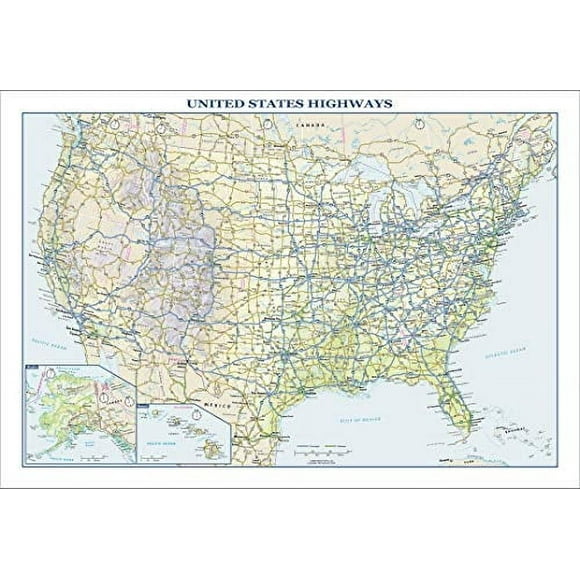 USA Interstate Highways Wall Map - 22.75" x 15.5" Paper