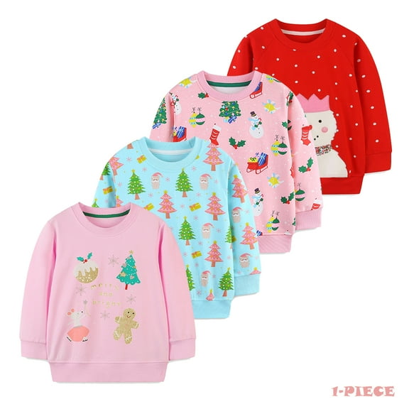 Bellafa 100% Cotton Toddler Baby Girls Christmas Sweatshirts Casual Pullover Crewneck Graphic Long Sleeve Tops Shirts Clothes 2T-7T