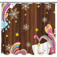 thumbnail image 1 of Whimsical Rainbow Shower Curtain with Wooden Background & Stars - Fun Bathroom Decor, 1 of 4