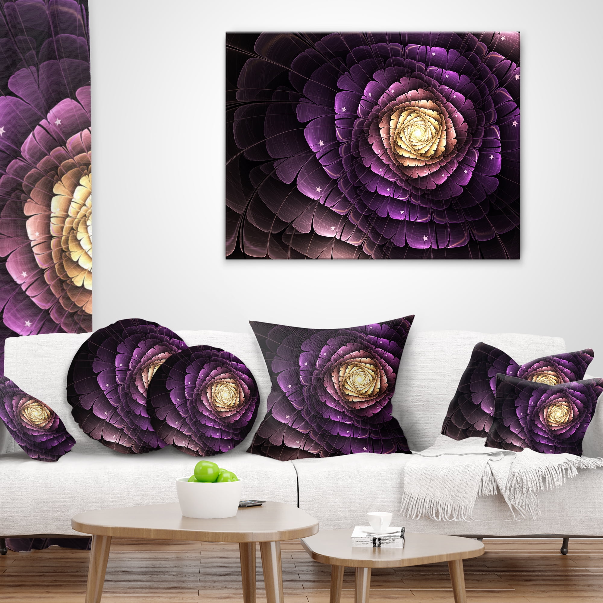 Designart Fractal Flower Light Purple Digital Art - Flower Throw Pillow - 16x16