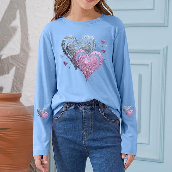 Blusas y camisas de manga larga con cuello redondo CUHK Top estampado de cuello redondo para primavera y verano Jersey informal Camisa básica de manga larga para niños y niñas Blusa de poliéster para