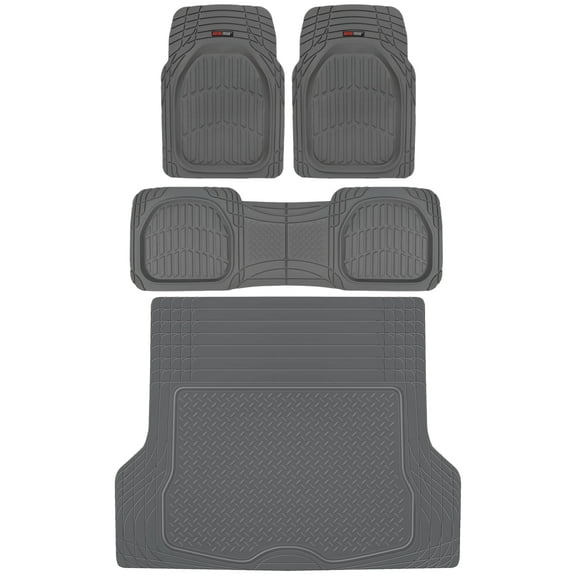Motor Trend MT-923 FlexTough Deep Dish Contours Rubber Car Floor Mats, Universal Front & Rear Combo Set with Trunk Cargo Mat Liner for Car Sedan SUV Van, Heavy Duty All Weather Trim To Fit
