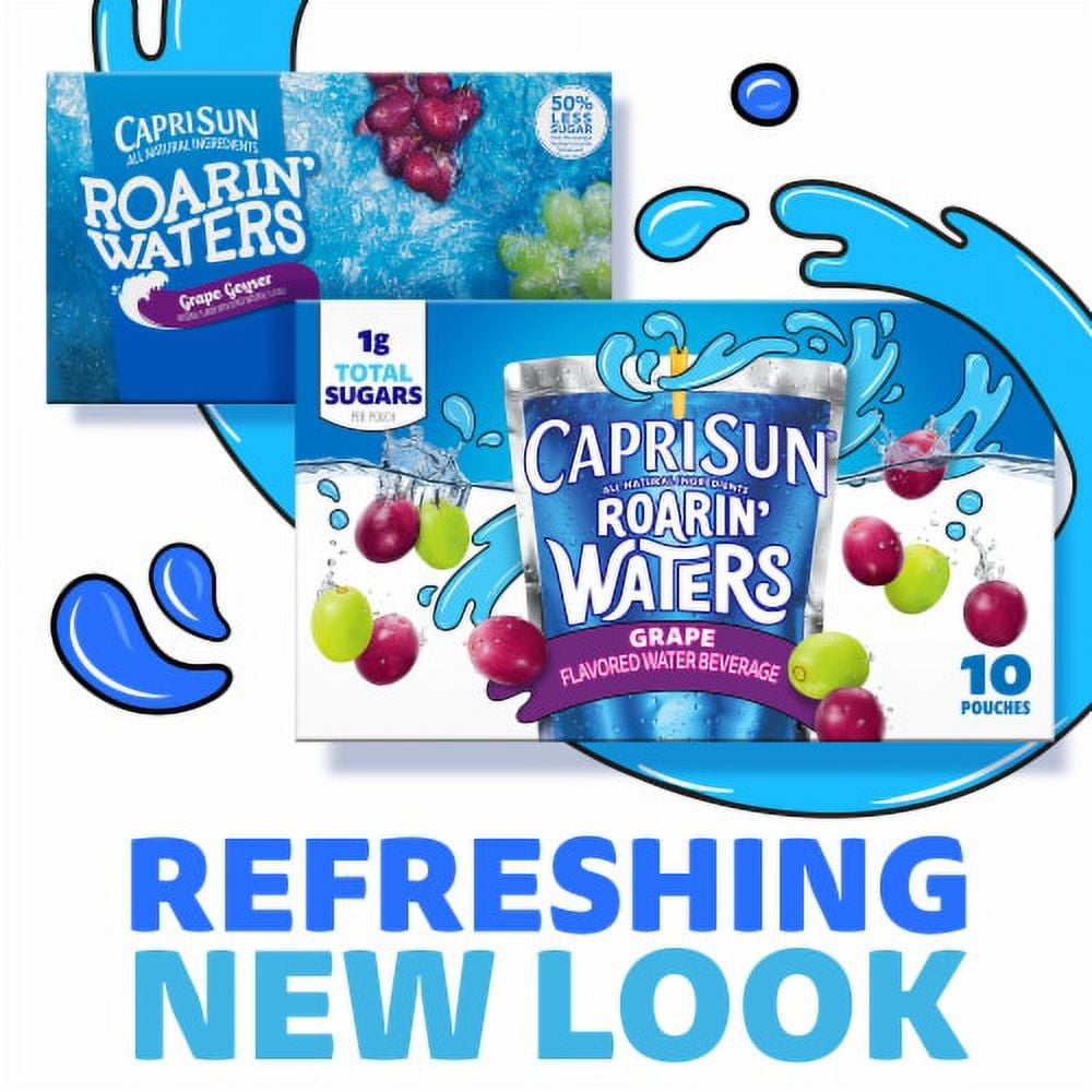 2X-Capri Sun Roarin' Waters Grape Geyser Flavored Water Kids Drink Pouches - 10 ct