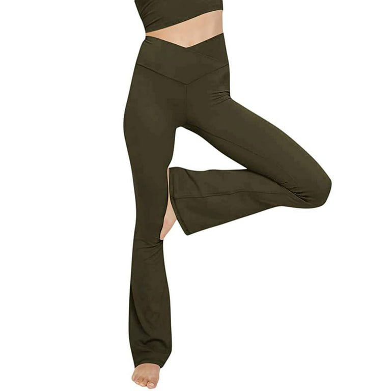 Womens Crossover High Waist Flare Yoga Pants Tummy Control Bootcut Wide Leg  Yoga Leggings
