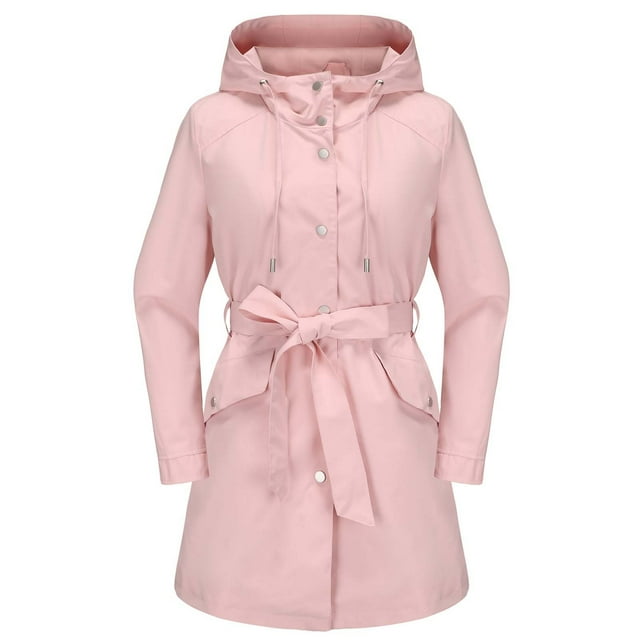 Timegard Veste Coupe-Vent pour Femmes à Manches Longues, Chandails à Capuchon Classiques Décontractés, Manteau d'Extérieur à Revers avec Ceinture
