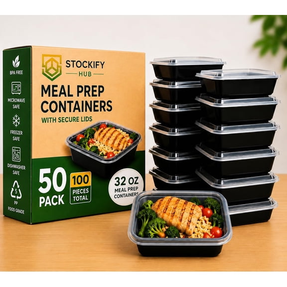 Meal Prep Containers 32 oz, 50 Pack (100 Pieces) Reusable Food Storage Containers with Lids, Leakproof BPA Free, Microwave Safe, Freezer Safe, Dishwasher Safe Lunch Containers for Weekly Meal Prep