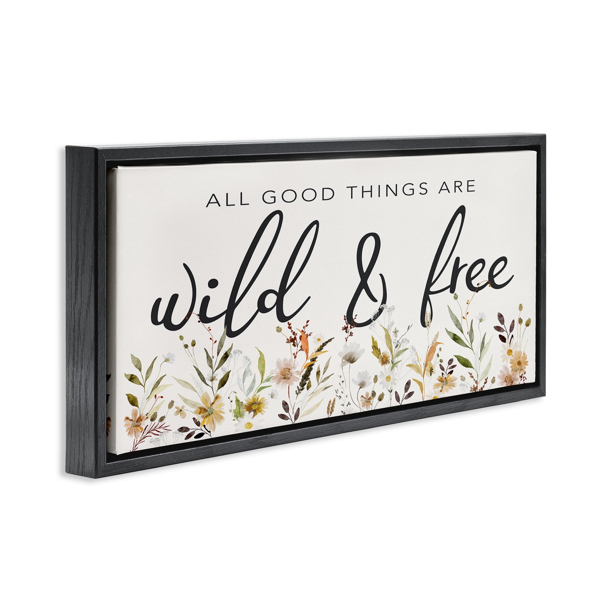 Stupell Industries Wild & Free Sentiment Botanical & Floral Painting Black Floater Framed Art Print Wall Art, 25 x 11