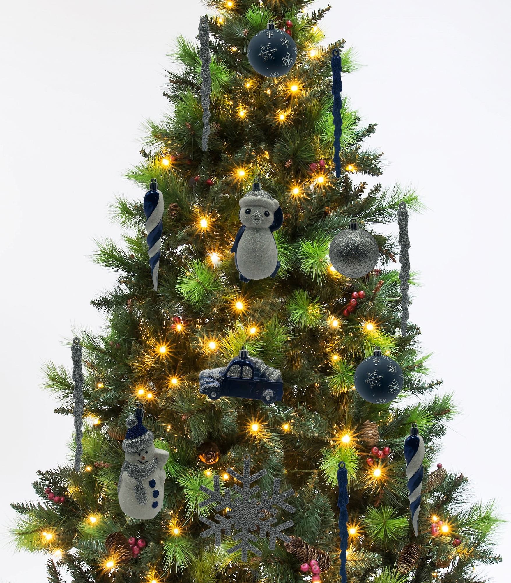 Holiday Time Ensemble de 70 ornements dans les tons de bleu foncé, formes et tailles variées 70 unités ornements bleu foncé