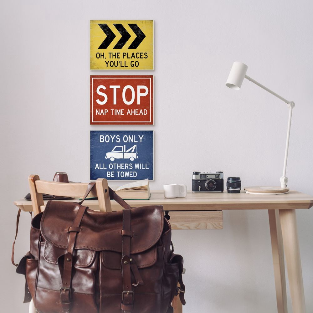 Stupell Industries Distressed Street Signs Boy's Room Transportation Theme Canvas Wall Art Design by Daphne Polselli, 3 Piece, 24" x 30"