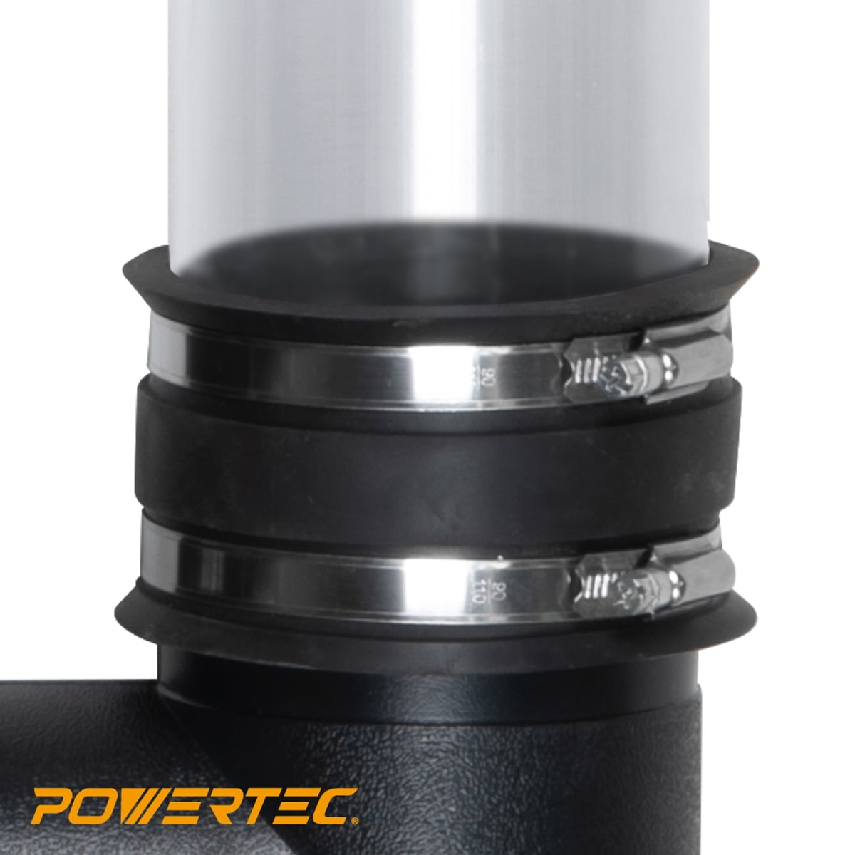 POWERTEC 6PK 2-1/2 Inch Dust Control Flex Cuff with Steel Hose Clamps, Hose Connector Rubber Cuff Coupler for Woodworking Dust Collection Fittings, Dust Collector Accessories & Machinery (70148-P6)