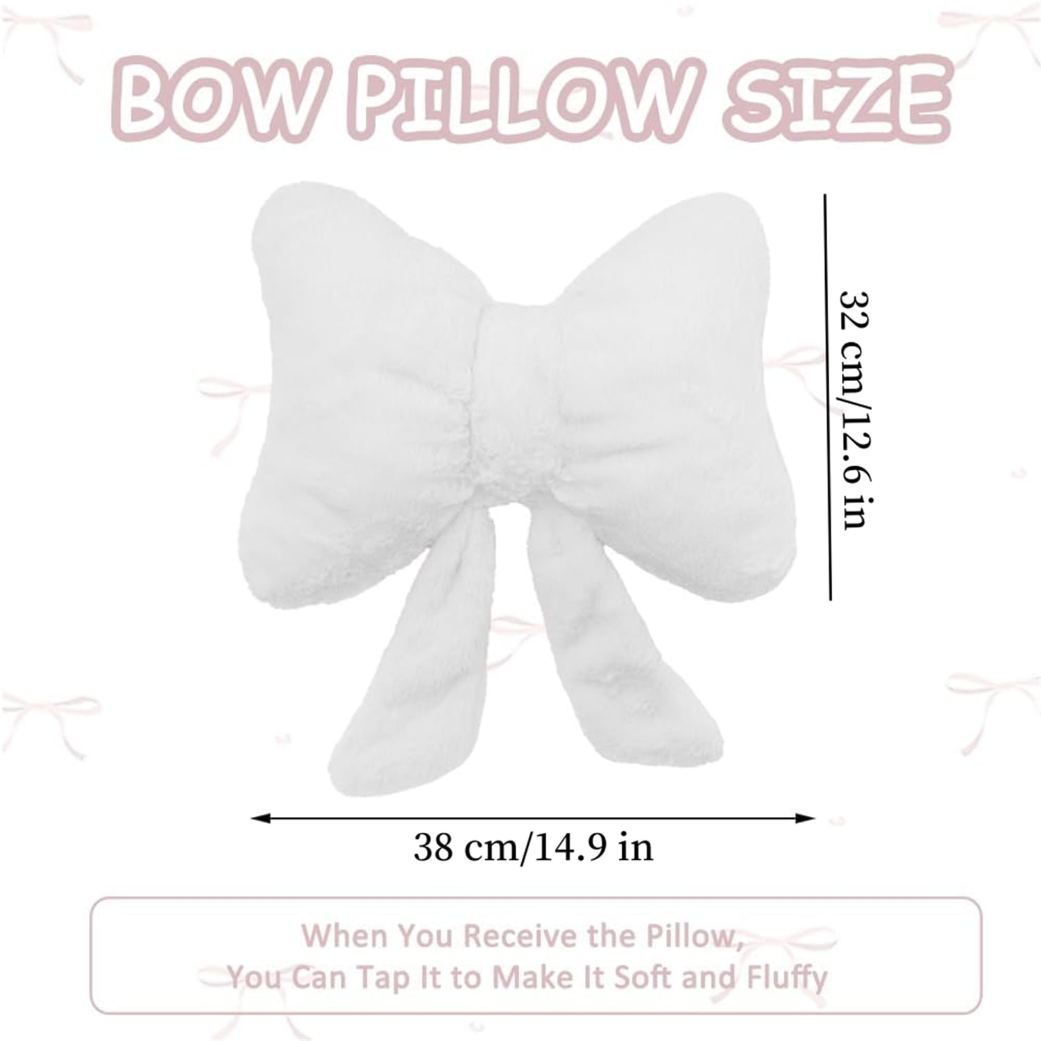 Topboutique Bow Pillow,Bowknot Throw Pillows,Soft Decorative Pillows,Bow Shaped Plush Pillow,Bow Pillow Plush Cushion for Bedroom Sofa Couch Car Headrest Home Decor,White