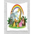 thumbnail image 1 of Wildlife Tapestry, Illustration of Cartoon Animals Under Rainbow Gorilla Hippo Zebra Childhood Theme, Wall Hanging for Bedroom Living Room Dorm Decor, 40W X 60L Inches, Multicolor, by Ambesonne, 1 of 2