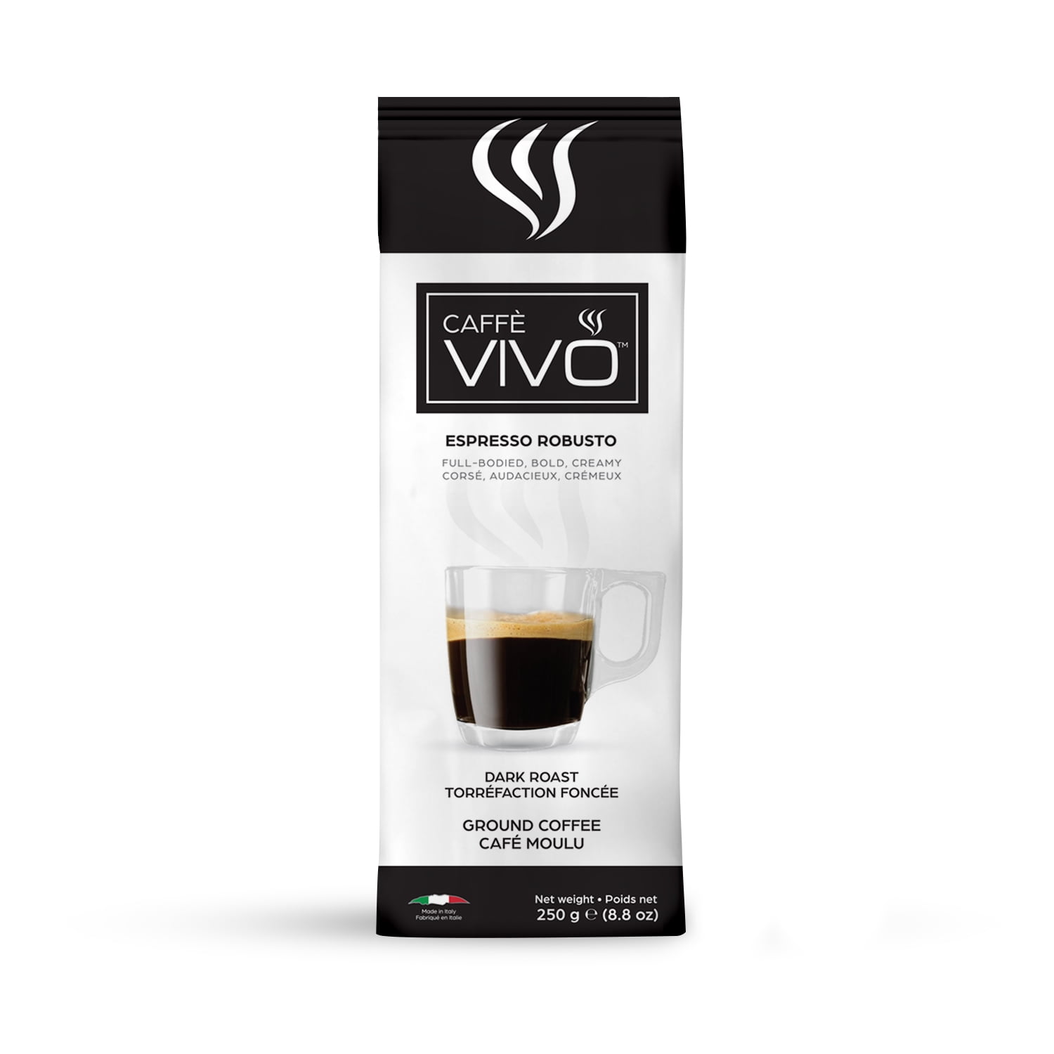 Caffè VIVO Espresso Robusto (Ground Coffee), 250g Premium Ground Italian Coffee