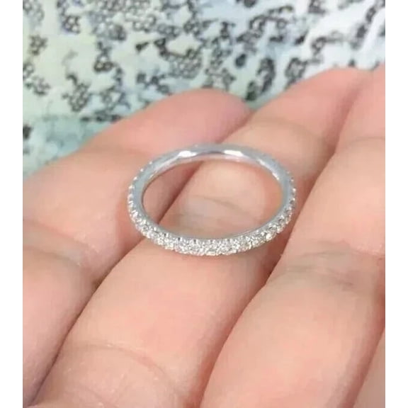 1 CT Round-Cut Moissanite Eternity Wedding Band Ring 14K White Gold Plated